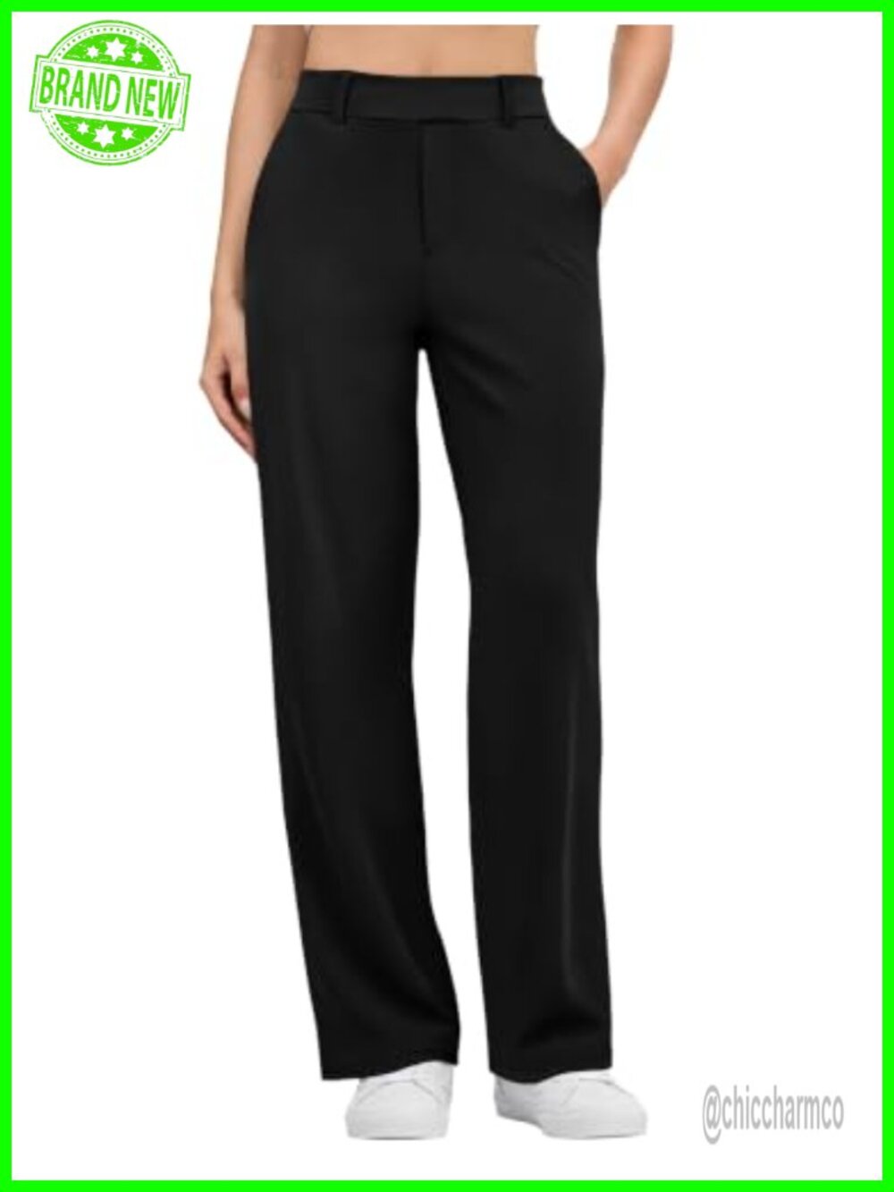 Wide Leg Dress Pants Business Casual High Waist Pull-On Trousers with Pockets